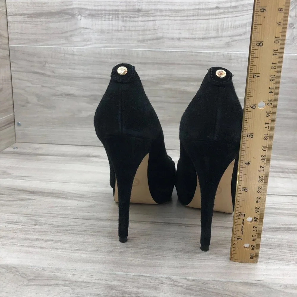 Michael Kors Heels Womens 7.5M York Black Suede Slip on Stiletto Platform Shoes